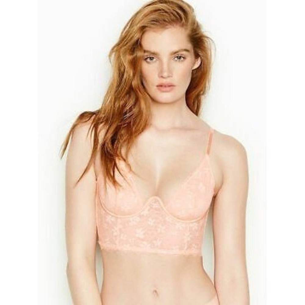 Victoria's Secret Dream Angels Unlined Lace Plunge Bra Peach 36D NWT